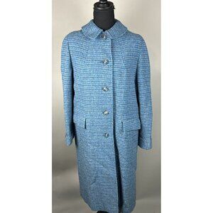 Vintage Harris Tweed 100% Wool Coat M Blue Tweed Long Coat Mod Scotland 50's 60s